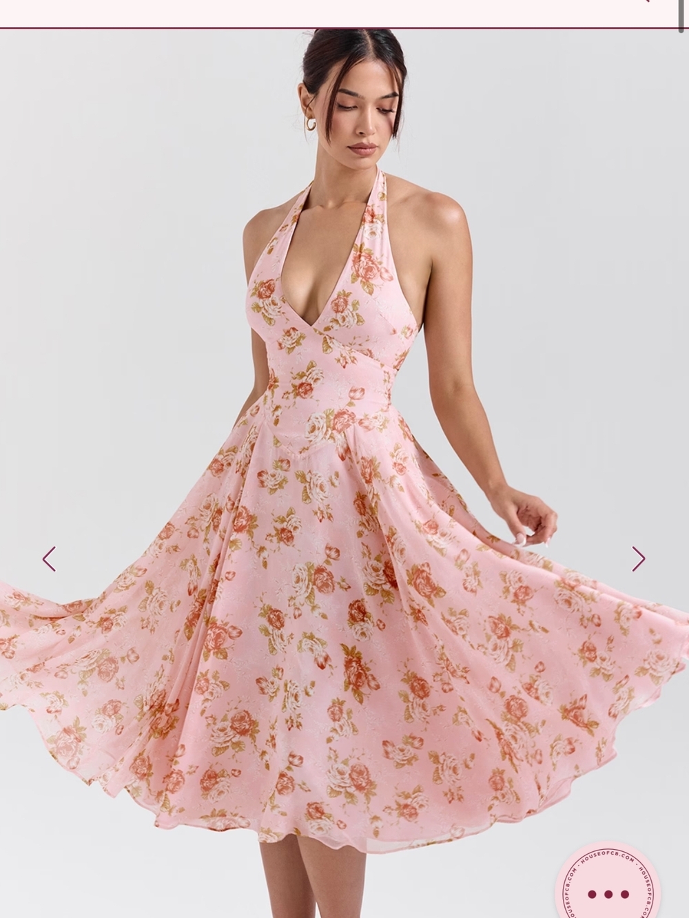 House of CB Blush Pink One-Shoulder Floral Midi Dress - Picture 2 of 3